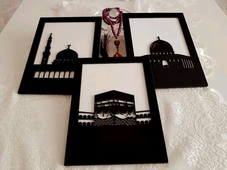 3 pcs Makka, Madina, Masjidul Aqsa acrylic wall art